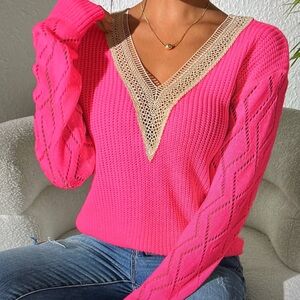 Pink V-Neck Knit Sweater